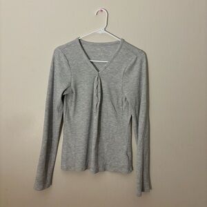 American Eagle Grey Waffle Long-Sleeve Henley Tee